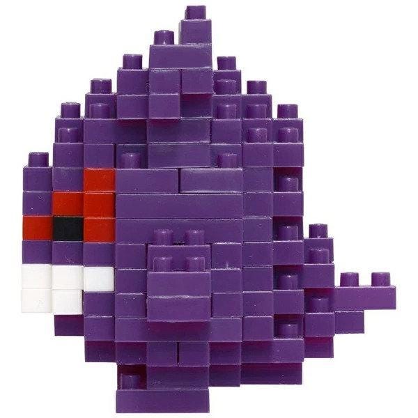 A purple Lego structure composed of numerous purple and red Lego bricks, creating a visually striking and intricate design.