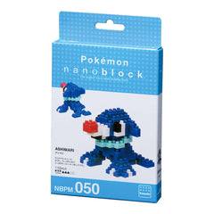 Pokemon-themed packaging for the "Pokemon Nanoblock" product, featuring a blue and white color scheme with images of the product itself.