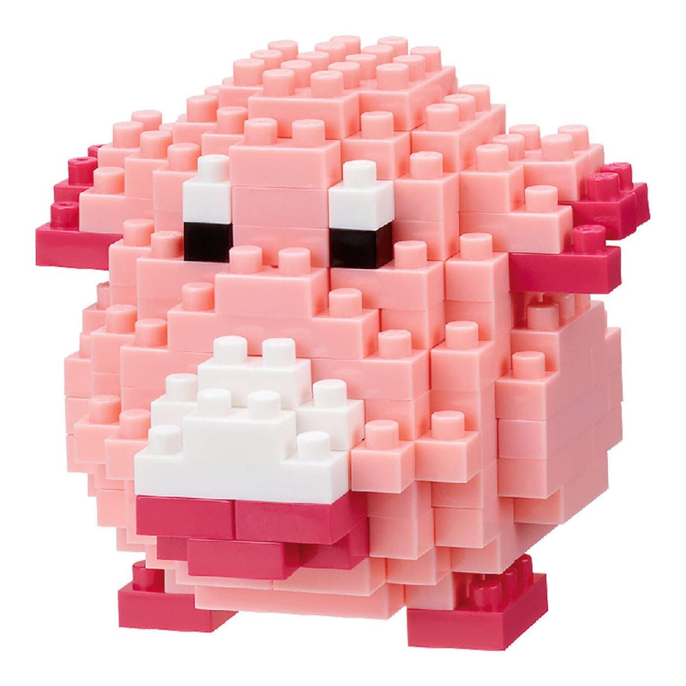 A pink and white building block toy resembling a pig or a stuffed animal.
