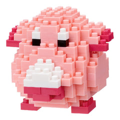 A pink and white building block toy resembling a pig or a stuffed animal.