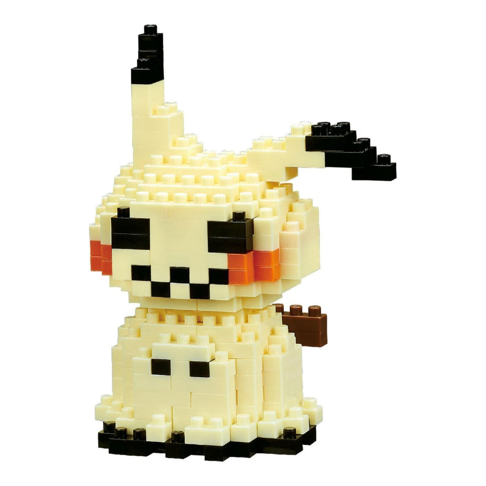 A pixelated toy resembling a character from the Pokémon franchise, made up of small, colorful blocks.