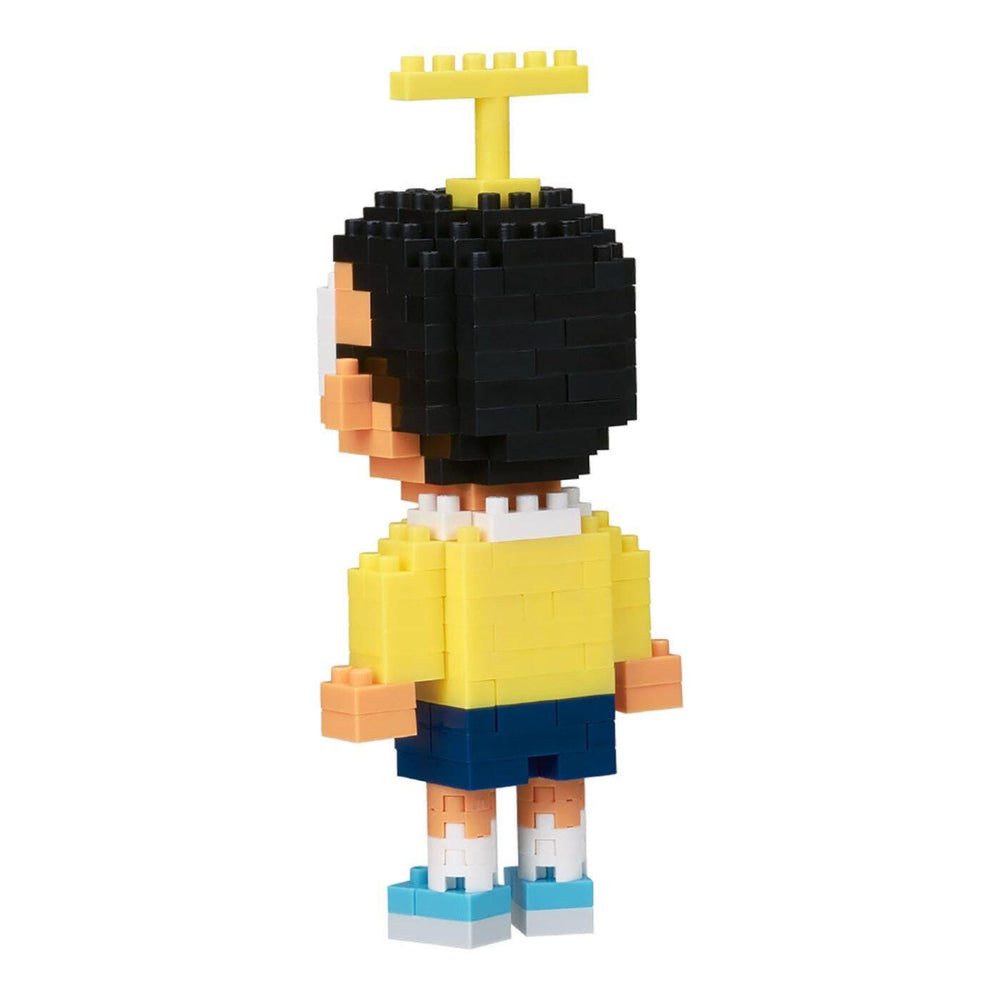 A pixelated figure of a person wearing a yellow shirt and blue shorts, with a yellow crown on their head.