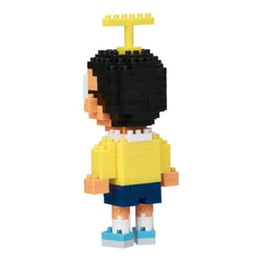 A pixelated figure of a person wearing a yellow shirt and blue shorts, with a yellow crown on their head.