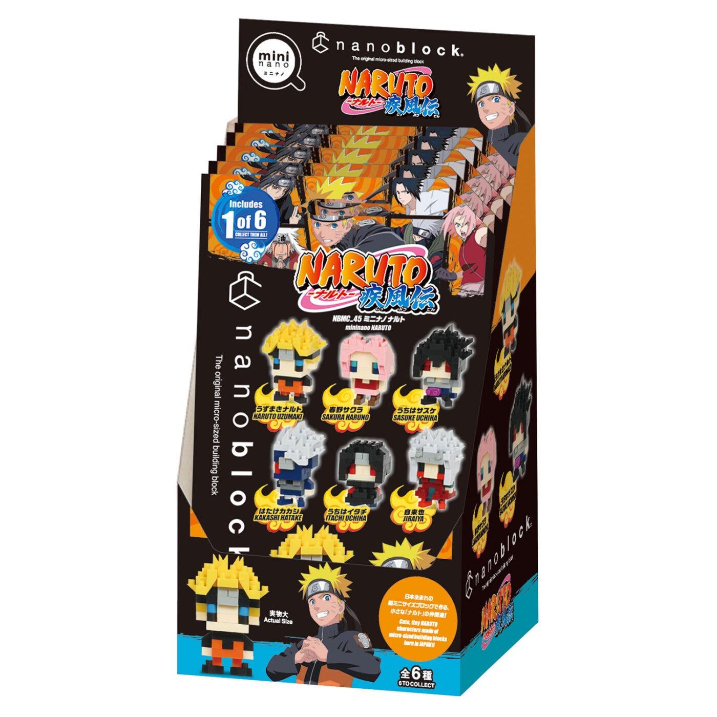 A display of various characters from the animated series " Naruto", including the main characters and smaller, pixelated figures. The characters are arranged in a visually appealing manner, showcasing the different designs and styles of the series.