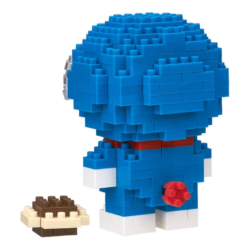 A blue 3D building block figure of Doraemon, a popular character from the anime series Doraemon, is shown in the image.