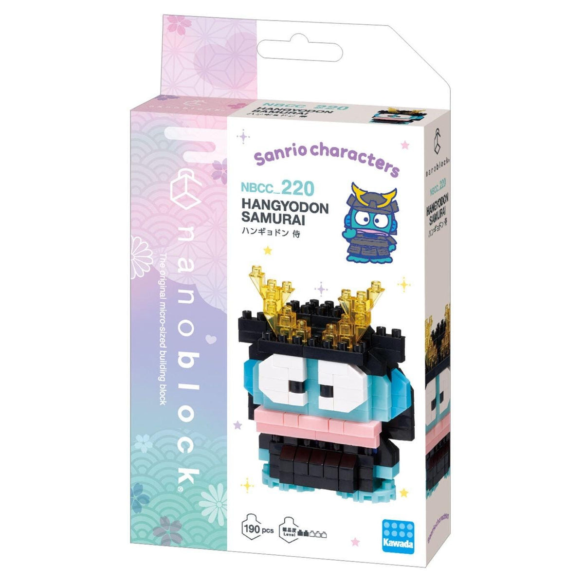 The image is a packaging box for a toy called "Hangdon Samurai" from the "NBBc 220" series. The box features a colorful design with a cartoon character and includes the text "NBBc 220 HANGDON SAMURAI" and "The original microblock building block".