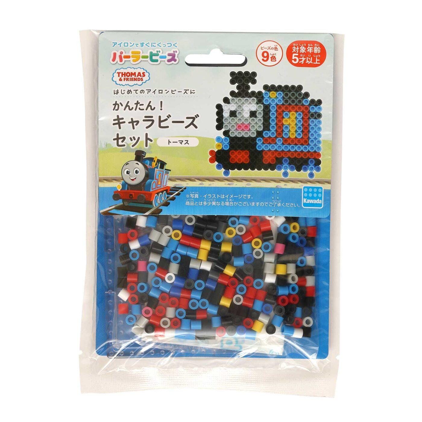 A package of Thomas & Friends train bead set, featuring a colorful train design and various colored beads.