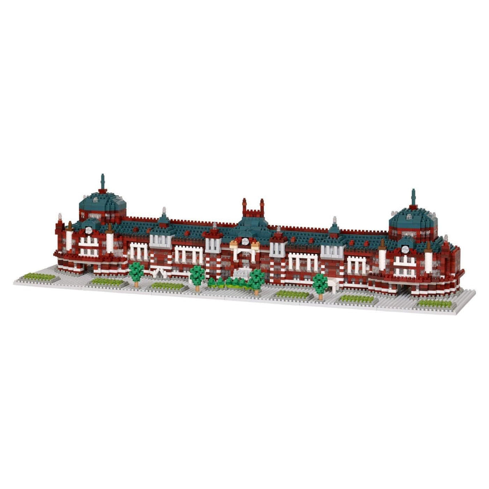 A 3D model of a building with a red and white color scheme, featuring multiple domes and arches.