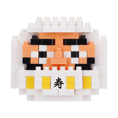 A pixelated image depicting a face composed of various colored blocks, with a small Chinese character in the center.