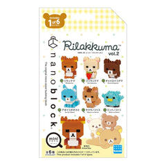 The image is a product packaging for a toy called "Rilakkuma", featuring various cute and colorful characters made of small building blocks.