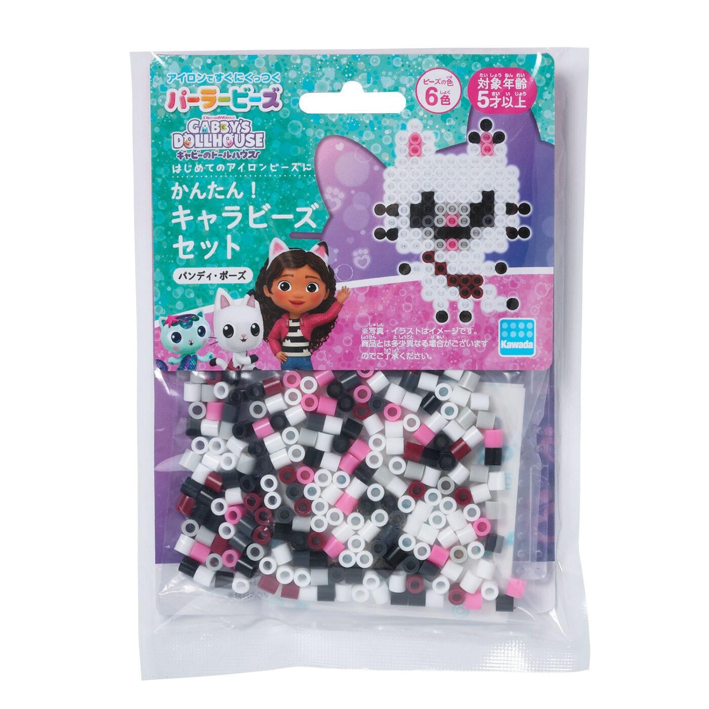 A package of colorful beads in a clear plastic bag, with a cartoon character and text in Japanese.