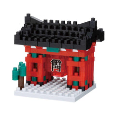 Nano building blocks model of Kaminarimon gate with black roof and red walls on white base