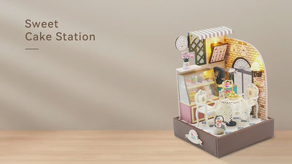 DIY Miniature Craft Kits: Sweet Cake Station with light - Bakery, Tiny Dessert Diorama (Wooden Gifts)