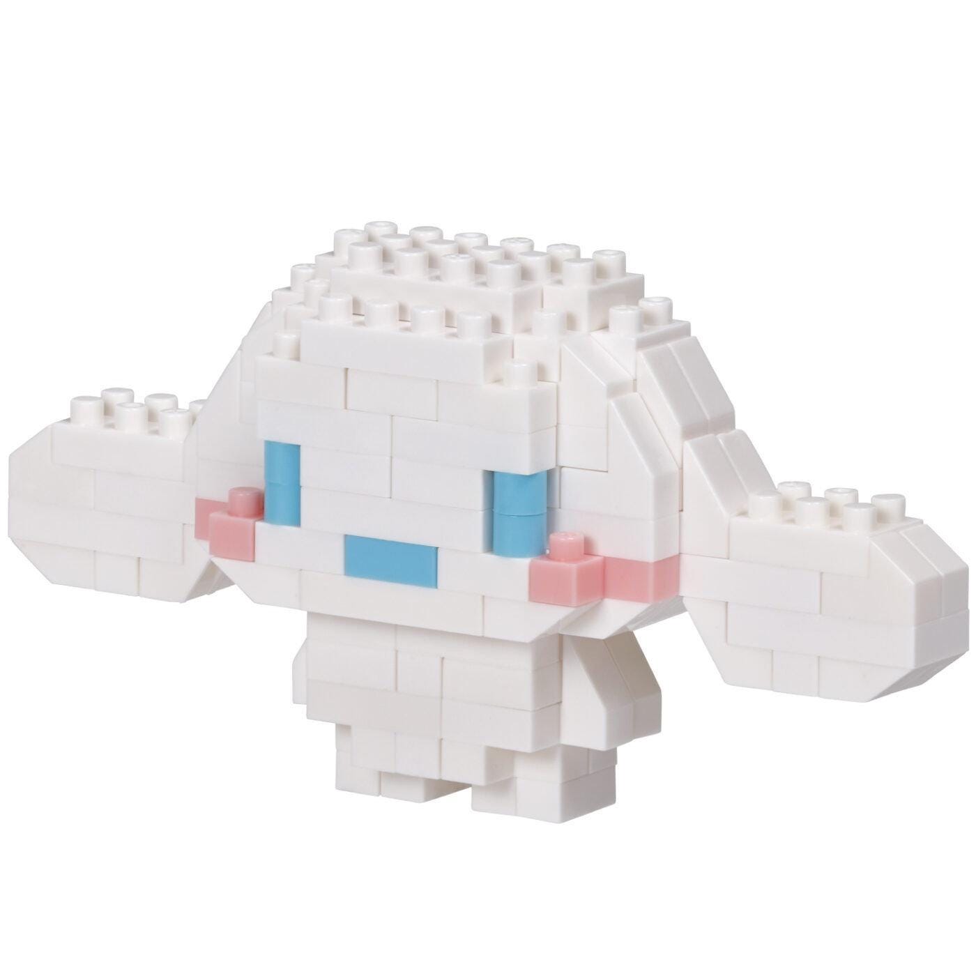 Assembled white Cinnamoroll nano block figure with blue and pink details