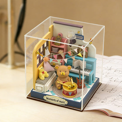 DIY Miniature Craft Kits: Tiny Music Room with lights - Teddy Bear and Piano (Wooden Puzzle Gifts)