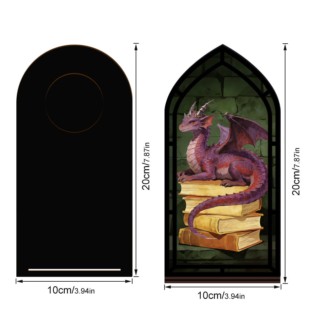 Dragon book nook dimensions diagram: arched frame 10 cm wide, 20 cm tall